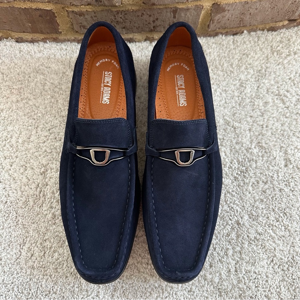 Stacy Adams Palladian Navy Blue Suede Leather Moc Toe Slip On Loafer - Picture 8 of 12